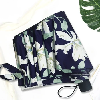 

Three Folding Umbrella Windproof 8 Ribs Women Rainy and Sunny Lily Flower Umbrella Anti-UV Parasol Female Paraguas Umbrella
