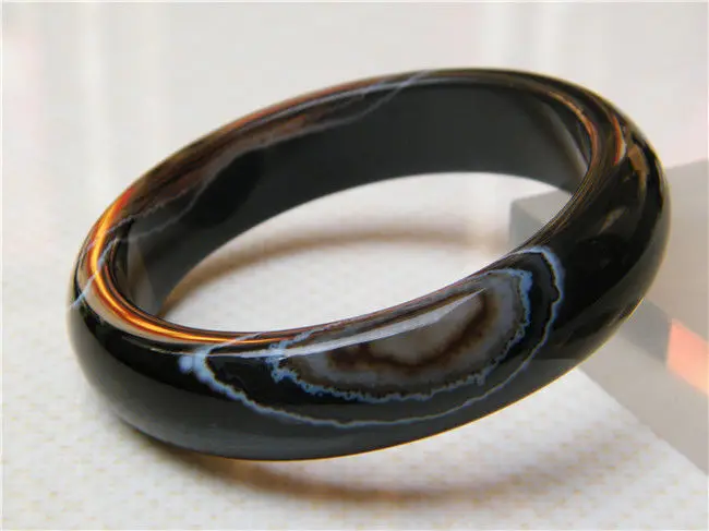 

FREE SHIPPING>>>@@ 100% NATURAL CERTIFICATION GRADE BEAUTIFUL BLACK AGATE JADE BRACELET 64MM NEW