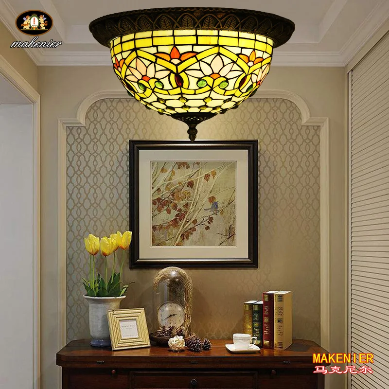 Us 188 0 Makenier Vintage Tiffany Style Red Stained Glass Dragonfly Flush Mount Ceiling Light Fixture 12 Inches Lampshade In Ceiling Lights From