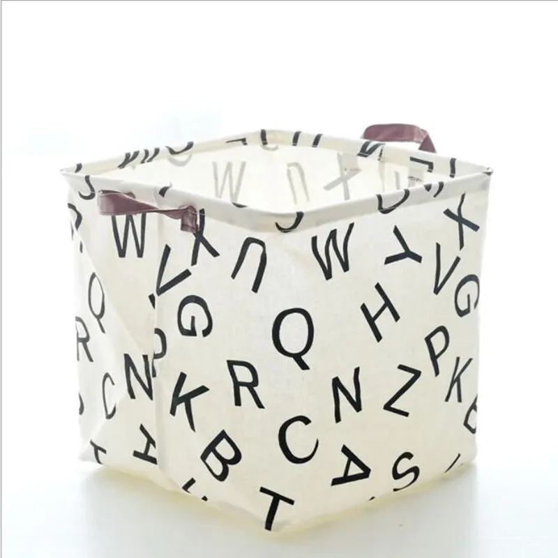 CFen الصورة ألعاب أطفال المنظم سلة الغسيل مربع للماء القطن الكتان حقيبة الغسيل صندوق تخزين قابل للطي 32x32 سنتيمتر 1 قطعة