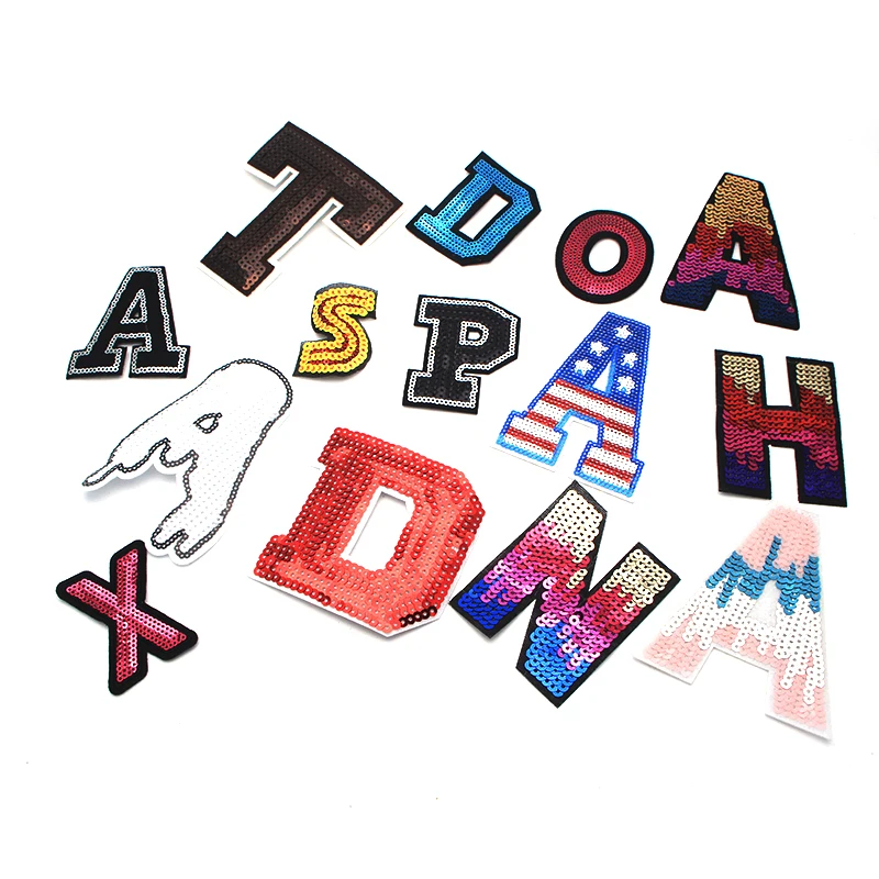 

1pc Embroidered Iron On Patches for Clothes Sequins Sew on Applique Brand Patch POP DIY Hotfix Motif Letter Alphabet