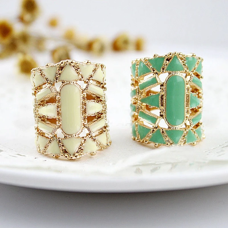 

Fashion Big Drip Oil Gold Ring for Women Geometric Creative Hollow Zinc Alloy Ethnic Finger Rings Yuzuk Wholesale