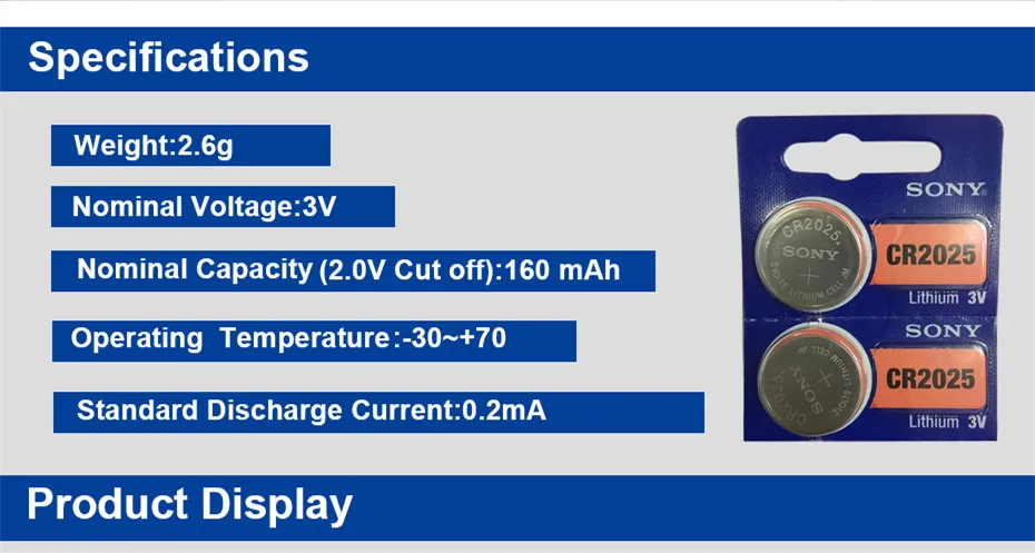 5 шт./лот SONY cr2025 аккумуляторы таблеточного типа cr2025 3V литиевая Батарея для часы с калькулятором Вес весы