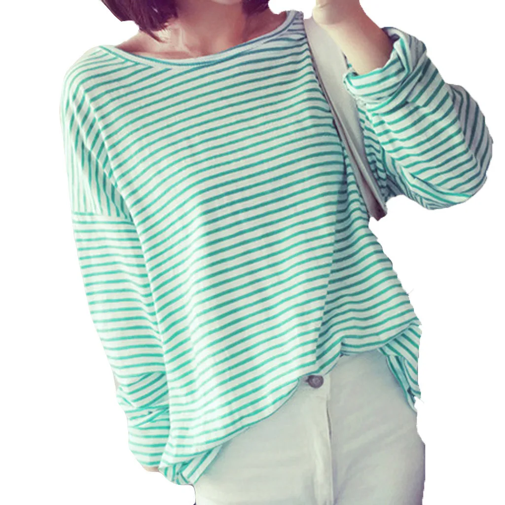Women Blouse 2019  Fashion  Stripe Womens  Regular Long Sleeve  Round Neck T-shirt