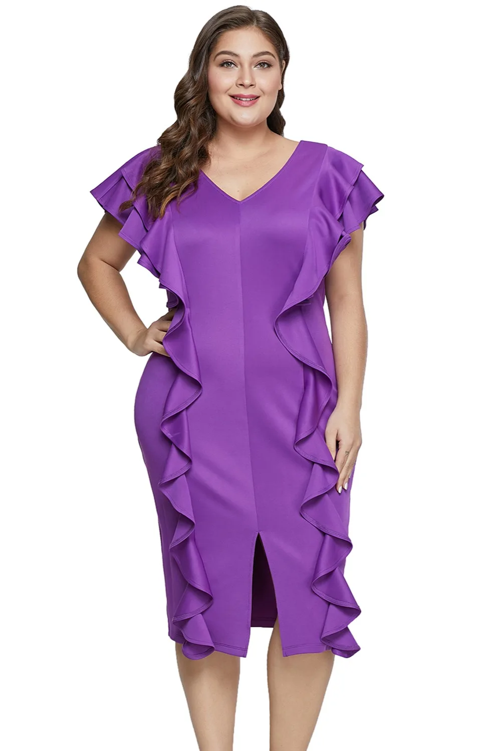 Purple-Ruffled-Flutter-Sleeve-Plus-Size-Dress-LC611024-8-1