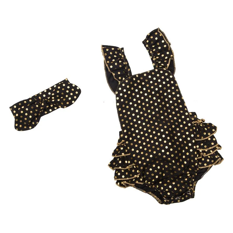 Infant Gold Polka Dot Ruffle Rompers (12)