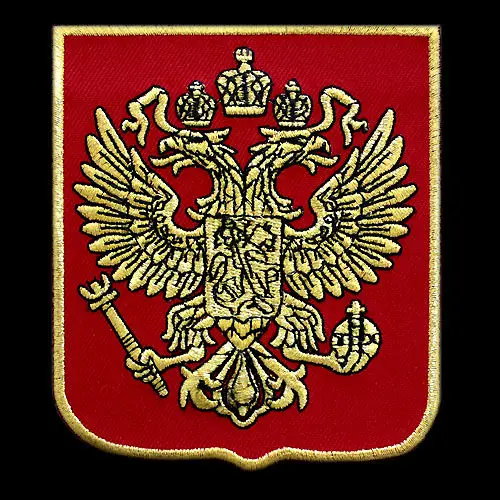 

RUSSIAN EAGLE EMBROIDERED PATCH RUSSIA COAT ARMS RED GOLD IRON-ON 4"