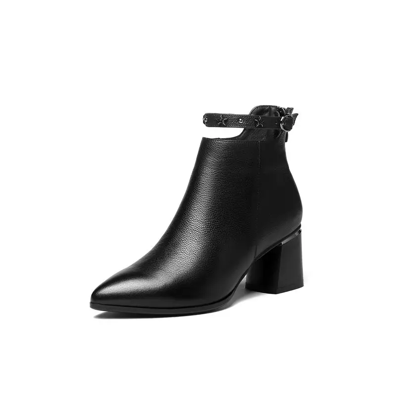 2018 Pour Nouvelle Cheville Femmes Cuir Chaussures À Hiver Dames Bottes Vache En Véritable Automne Zip Talons La Bout Pointu Noir Smeeroon Hauts yvmNw8n0PO