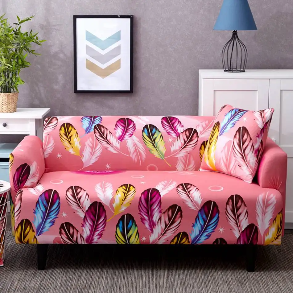 Pink Feather Corner Sofa Covers For Living Room Multi size Universal