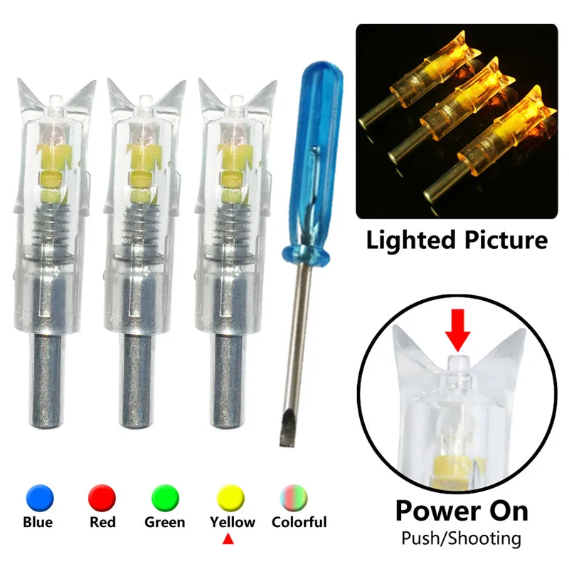 3/6/12 шт автоматически освещенные Охотный арбалет с употреблением желтого зубчика-стрелка носовой тетива активированный Охотный арбалет с употреблением желтого зубчика-болтов Nock Led хвостовик стрелы для ID7.6mm стрелка