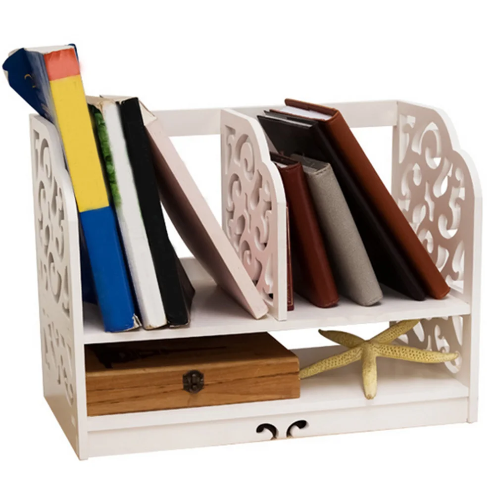 NC White Office Desk Organizer Openwork Freestanding Book Home Desk
