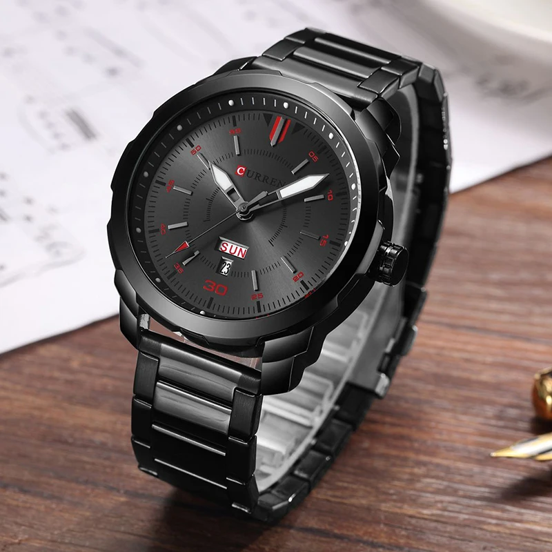 Curren Черный Красный Пистолет модные военные кварцевые часы мужские часы полностью из нержавеющей стали календарь дисплей мужские часы лучший бренд класса люкс