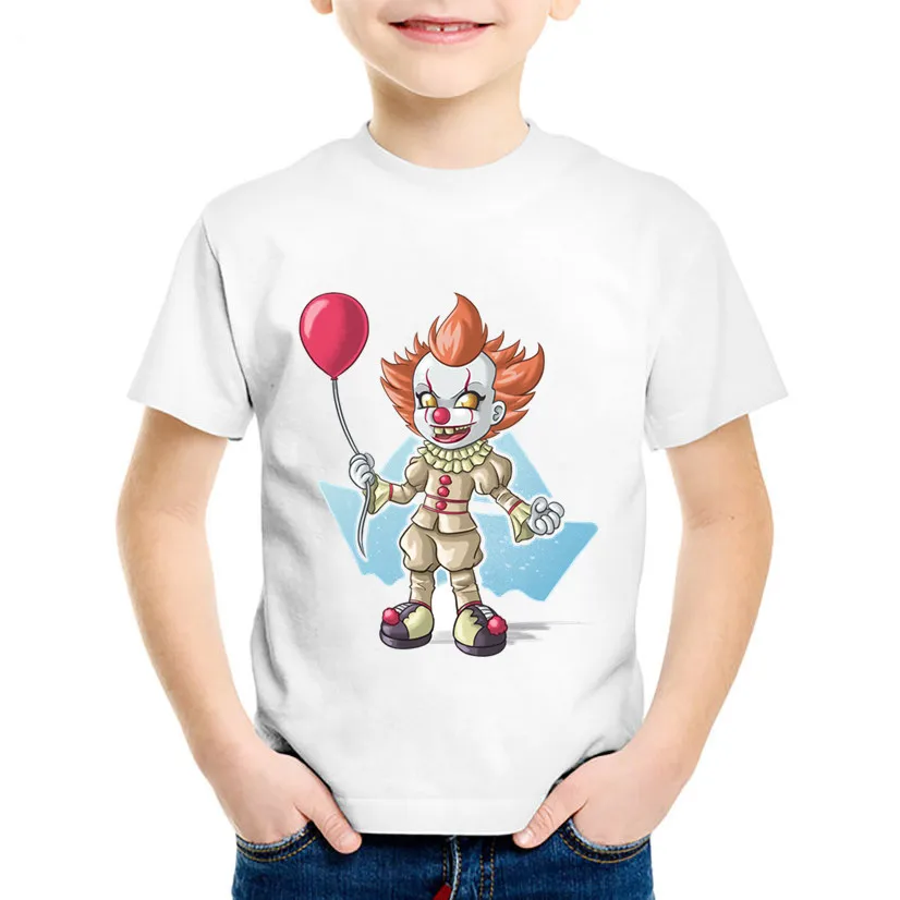 white-I Мультфильм печати Pennywise Детские Забавные футболки дети кино это летние футболки для мальчиков/девочек вы будете плавать слишком одежда для малышей, топы, HKP5171 - Цвет: white-I