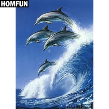 HOMFUN полная квадратная/круглая дрель 5D DIY Алмазная картина "прыжки дельфина" вышивка крестиком 5D домашний Декор подарок A01220