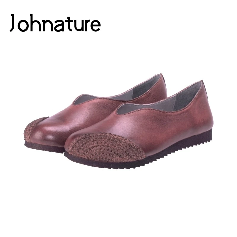 

Johnature 2019 New Spring/Summer Genuine Leather Loafers Casual Round Toe Retro Comfortable Shallow Slip-on Women Shoes
