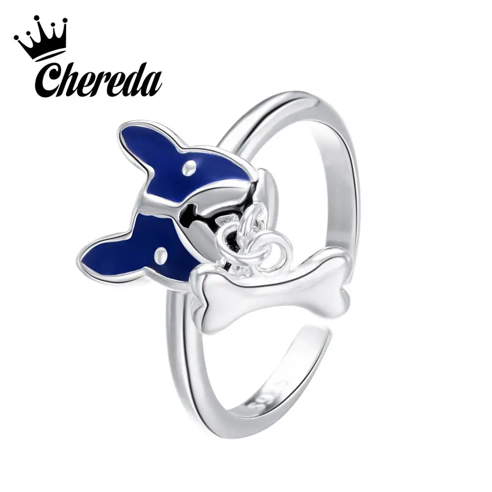 

Chereda Korean Style Women Cute Dog Shap Ring Women Blue Animal Finger Ring for Girl Wedding Jewelry Gifts