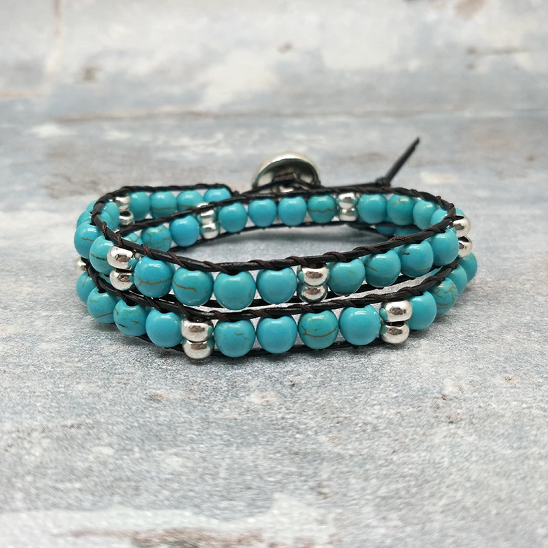 youga 6mm Artificial Natural stone Handwoven Bracelet Bohemian Ethnic