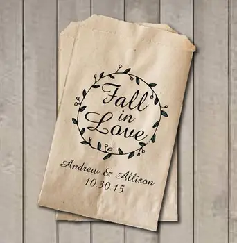 

custom Fall in Love Wedding popcorn candy Buffet treat gift bar bags BIRTHDAY Bridal Shower Bakery Cookie Favors packets