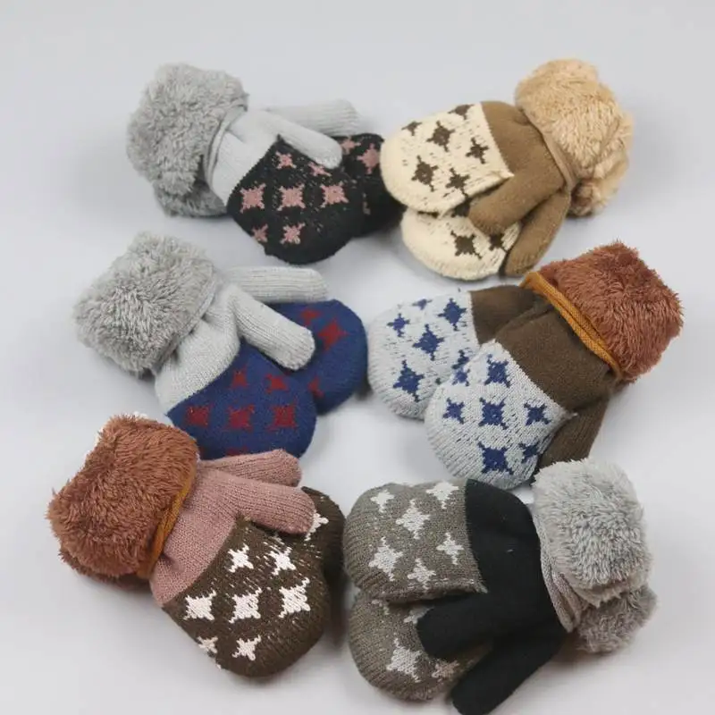 

Baby Winter Warm Gloves Full Fingers Knitted Gloves Kids Boys Girls Rope Soft Mittens Star Pattern Gloves