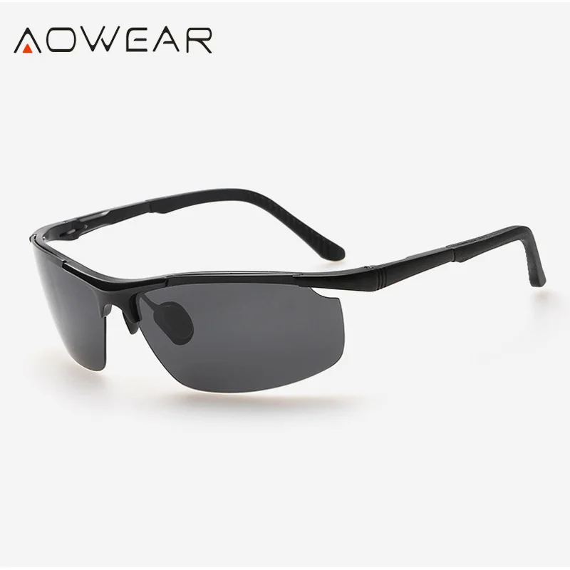 AOWEAR, алюминиевые, магниевые, поляризационные, спортивные солнцезащитные очки, мужские, зеркальные, для вождения, солнцезащитные очки для водителя, без оправы, Gafas De Sol A53 - Цвет линз: C3 Black