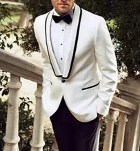 MS29 New Custom Made White Jacket Black Pants Traje De Hombre Casual Slim Groom Tuxedos Groomsmen Man Suit Wedding Suits