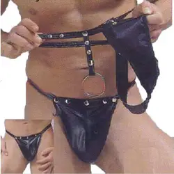 Танга Hombre 2019 Новый jockstrap Мужское нижнее белье, мужчины стринги и G строки из искусственной кожи Черный Sous Vetement Homme пикантная обувь