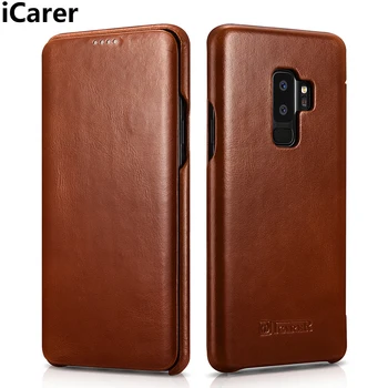 

iCarer For Samsung S9 Plus Case Cover Luxury Vintage Genuine Leather Shockproof Armor Flip Phone Case for S9 Plus Back Cover 6.2