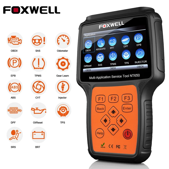 Best Price FOXWELL NT650 OBDII OBD2 Scanner Diagnostic Tool for Auto Car Erase Error Code Support EPB SAS BMS DPF CVT ABS SRS AT Oil Reset