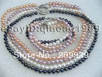 

huij 002143 wholesale 4 sets freshwater pearl Necklace / Bracelets pearl sets