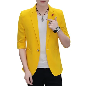 

2019 Summer Men's Seven-Point Korean Slim Fit Set Trend Five Points Cuff Solid Color Small Suit