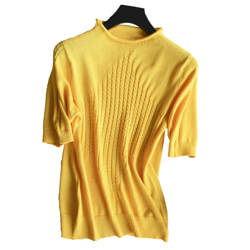 

2018 Summer Women O-Neck Cashmere Blend Knitted Pullovers Short Sleeve Slim Style Jumper Knitwear Wool Sweaters