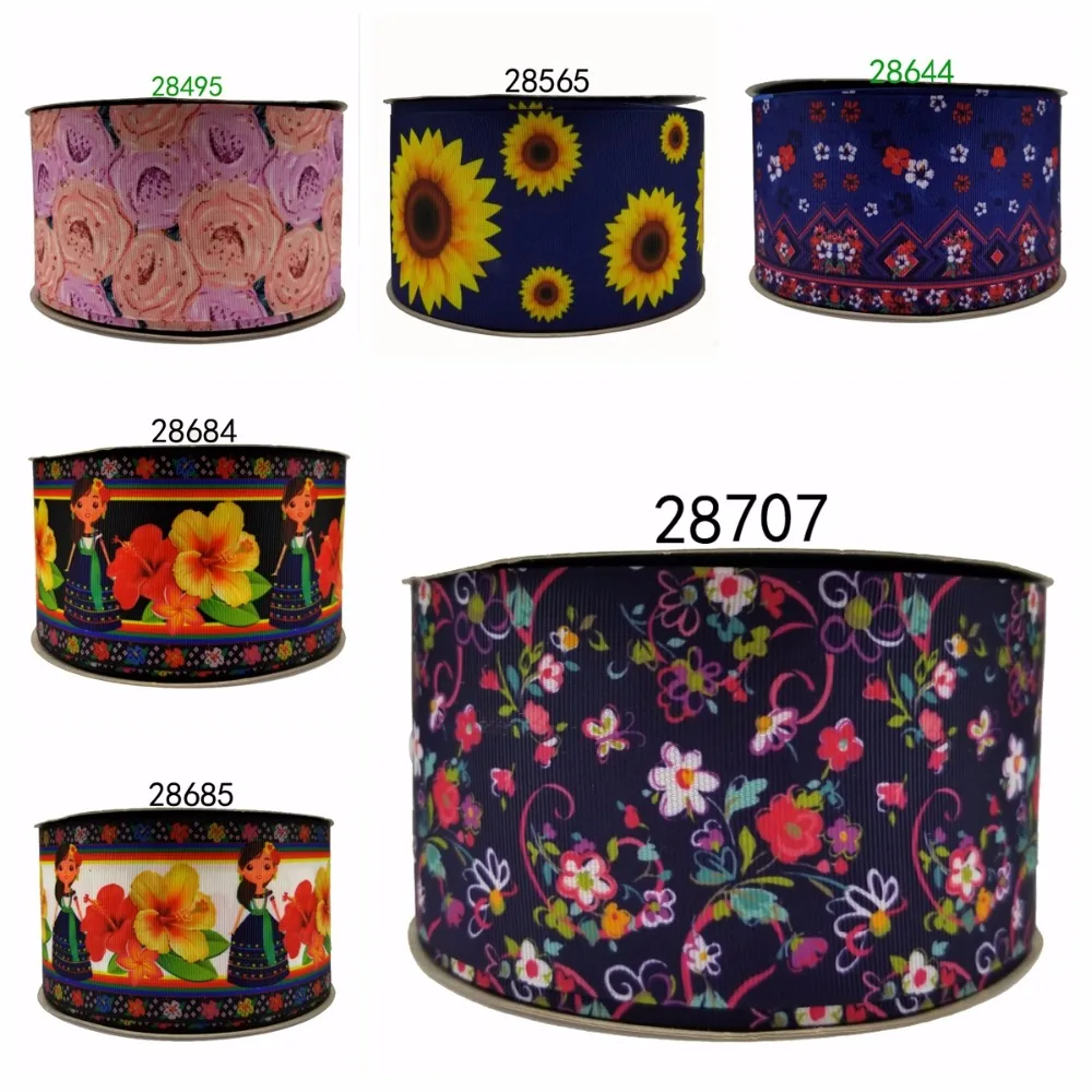 

Free shipping 50 yard per size flower ribbon printed grosgrain ribbon 28707