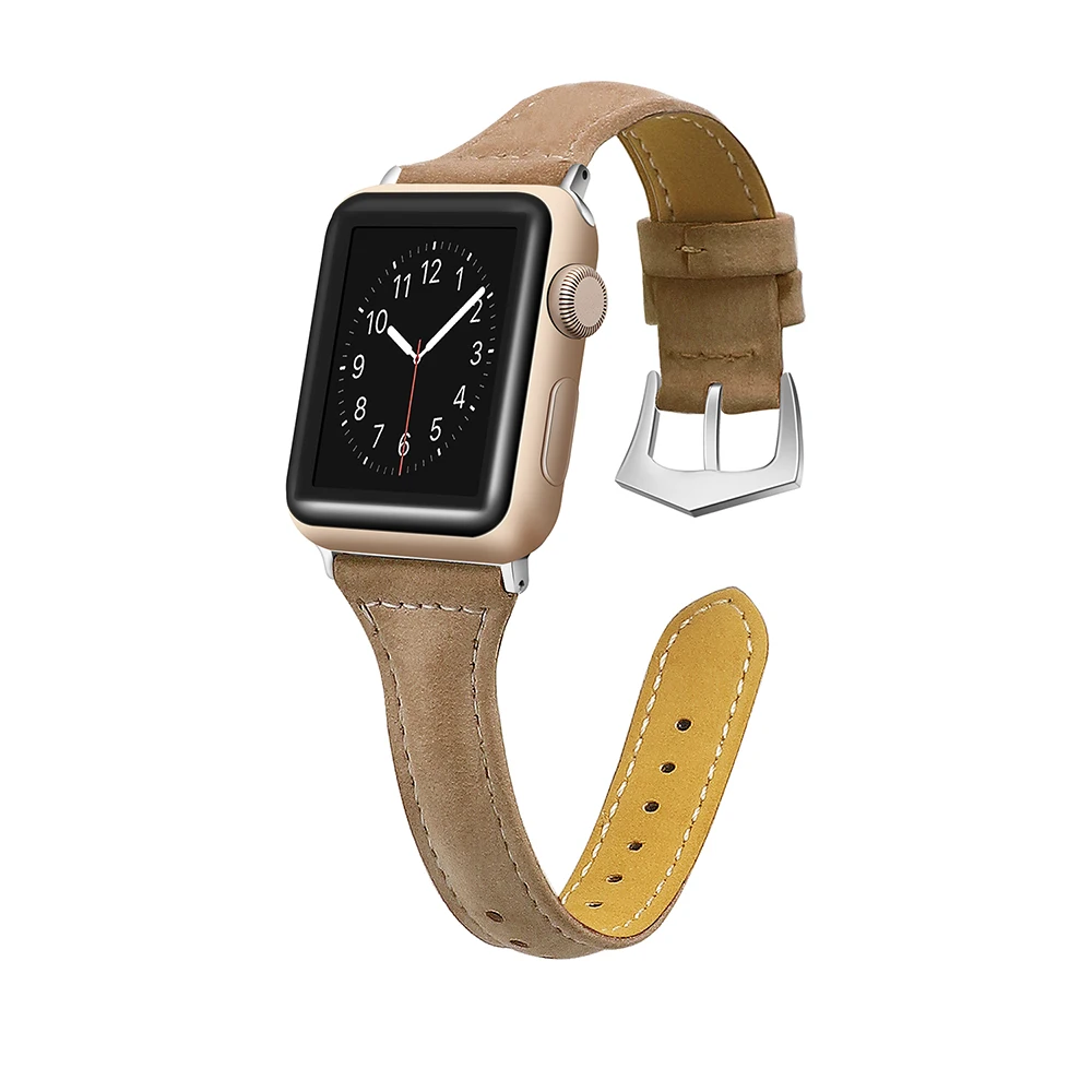 Новые кожаные петля ремешок для iWatch серии 1 & 2 & 3 Спортивные часы группа для Apple Watch ремень с разъем 42 мм 38 мм Натуральная браслет
