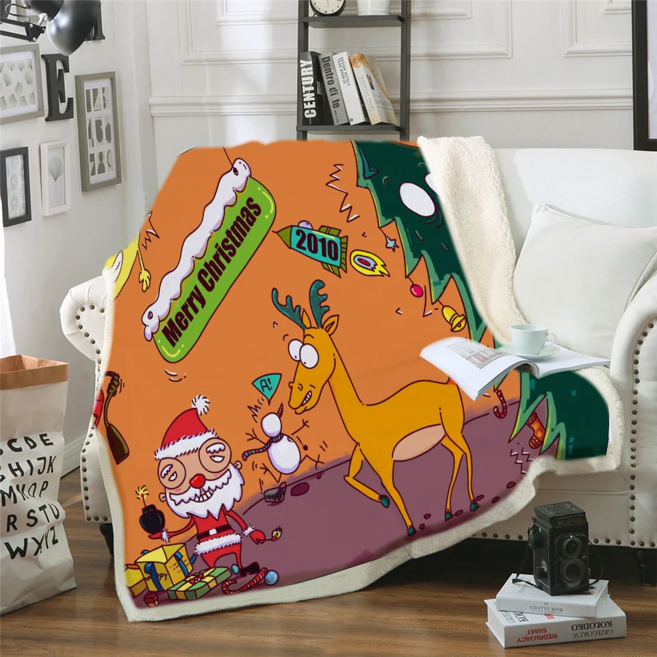 1 Dropship DIY Print Christmas Blanket Plush 3d Print Sherpa Fleece Microfiber Vivid Bedspread Throw Blanket - Цвет: 1