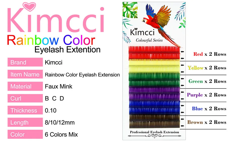 Kimcci Candy 6 Colors Rainbow Colored Eyelash Extension Faux Mink Individual Colorful Eyelashes maquiagem Cilios Premium Cilia