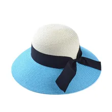 Factory direct and free shipping 2015 Summer Korean fashion retro bow spell color female Sun hat folding straw hat summer hat