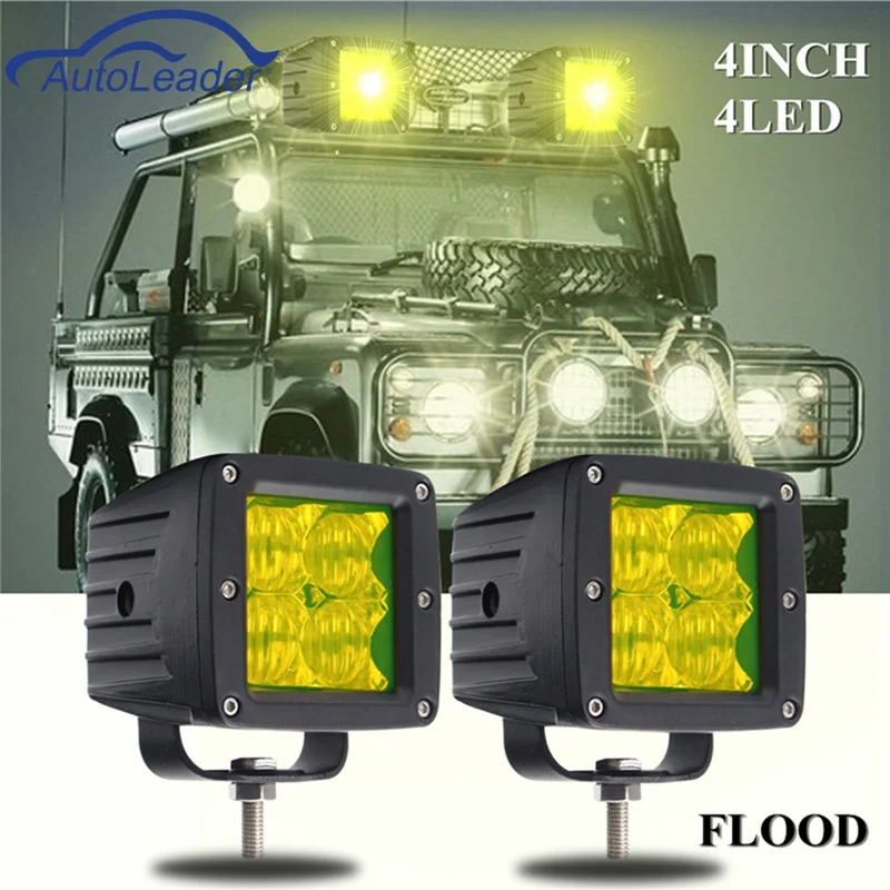 Autoleader 2x 4Inch 16W 5D LED Yellow Flood SpotLight Universal Driving
