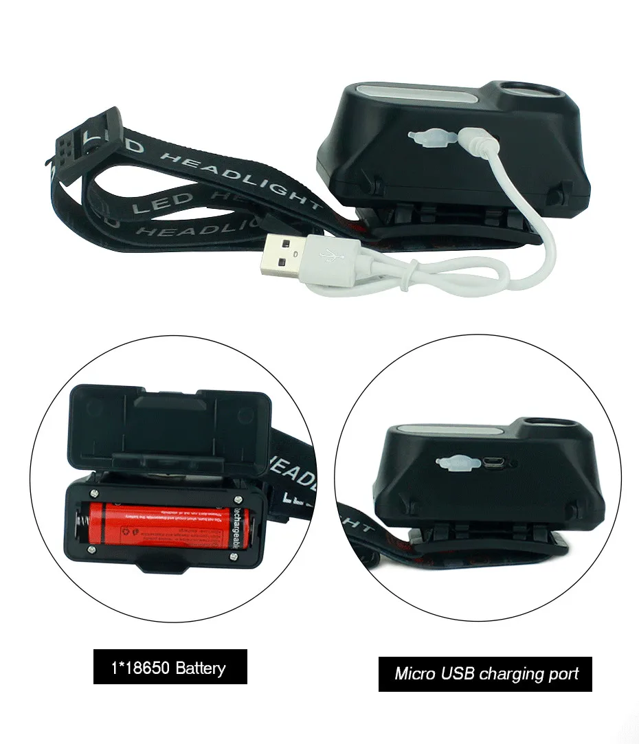 USB Перезаряжаемые светодиодный головной светильник вспышки светильник налобный фонарь Портативный светодиодный налобный фонарь на открытом воздухе 3 режима работы светильник для ночной рыбалки