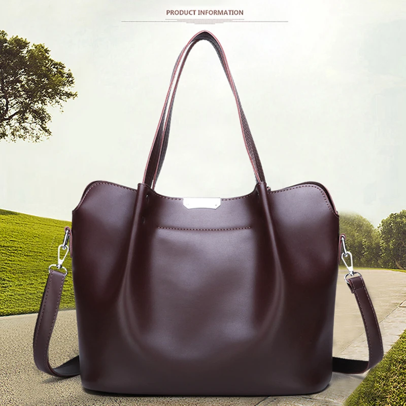 

Elegant Women's PU Leather Handbag Solid Color Fashion Large-capacity Shoulder Bag Bottom Rivet Design