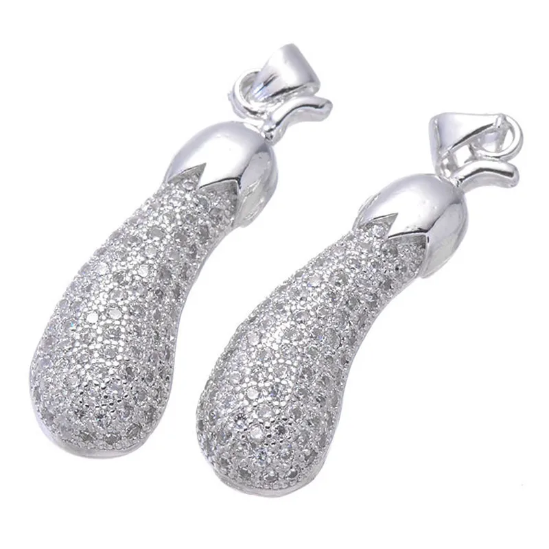 Rhodium Rose Gold Micro Pave Zircon Eggplant Charms Pendant For Fashion Jewelry Accessory 31*8mm