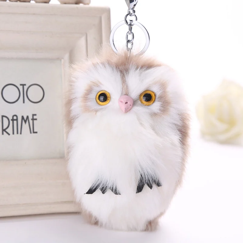 Cute Fluffy Pompom Owl Keychain Lovely Fluffy Artificial Rabbit Fur