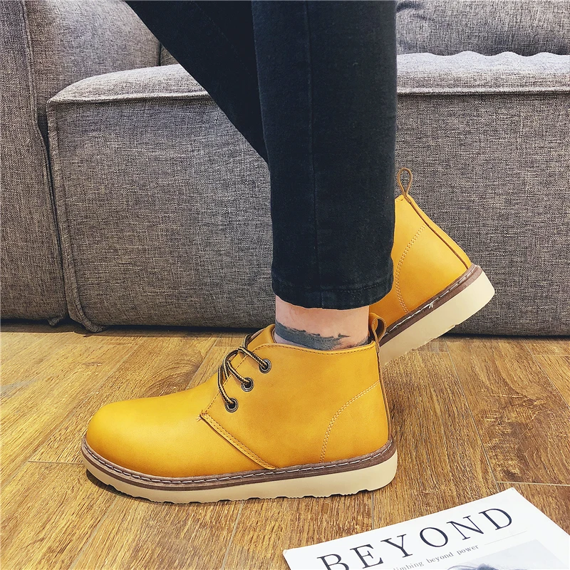 

UNN New 2018 Men Leather Casual Shoes Fashion Autumn Winter Men Boots Vintage Style Men Shoes Fashion High-Cut Lace-up Warm