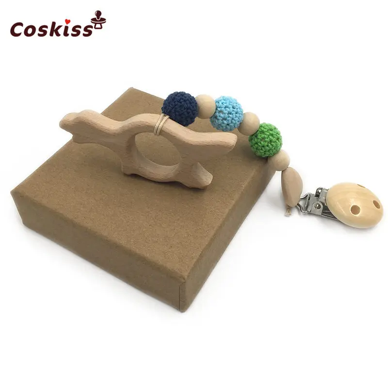 Baby Teether Pacifier Clip Wooden Animal Pendant Nature Chewable Safe Holder Infant Gift Unisex Teething Toy | Мать и ребенок