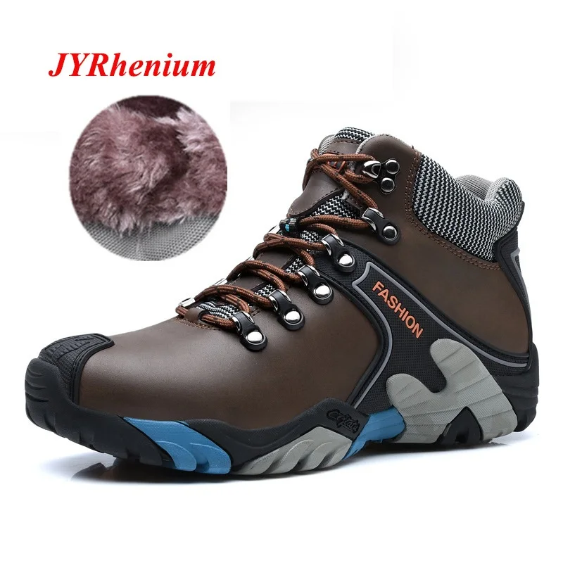 

JYRhenium PU Leather Ankle Boots Winter Warm Fur Snow Boots Male Shoes Adult Sneakers For Men Casual Safety Walking Footwear