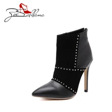 Zoe Saldana 2017 Pointed Toe PU Leather Sexy Fashion font b Ankle b font Thin High