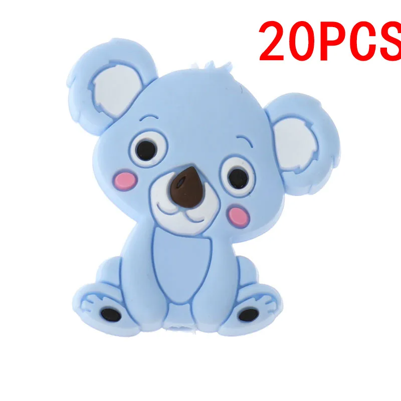 Koala-Pastel Blue 20 шт силиконовый Прорезыватель для зубов в форме единорога из бисера, животное, Bpa бесплатно, Детские Прорезыватели, ожерелье, сделай сам, ювелирное изделие, Детская соска, цепь, игрушка для душа, коала, лиса - Цвет: Koala-Pastel Blue