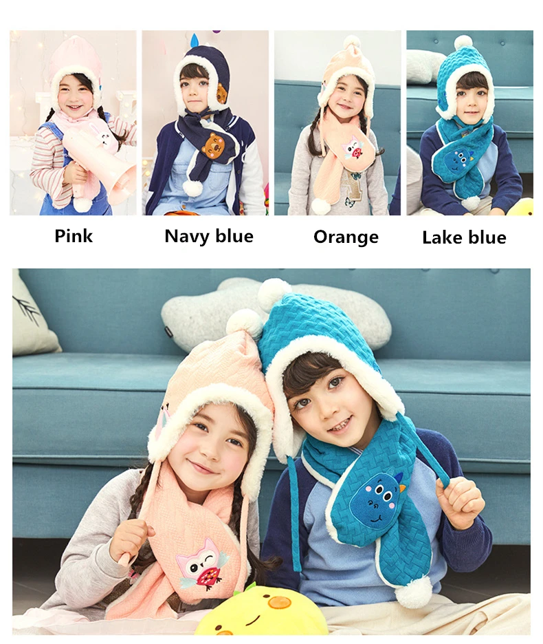 Kocotree Детские зимняя шапка и шарф для 4 цвета доступны мальчиков и девочек теплая шапка шарф дети мультфильм сова шапочки кепки утолщенной