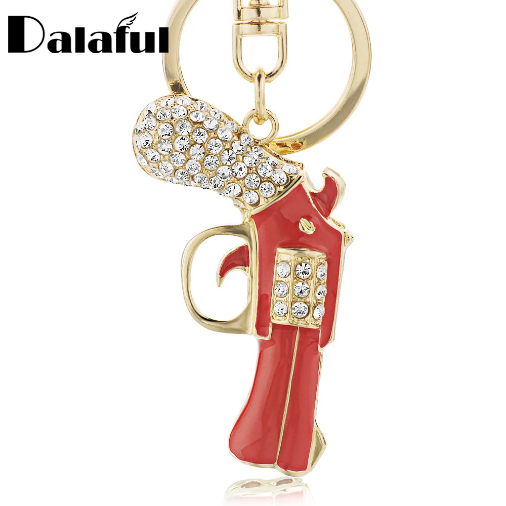 

Dalaful Enamel Revolver Magnum Gun Key Chains Holder Crystal Purse Bag Buckle Pendant For Women Gift Keyrings KeyChains K274