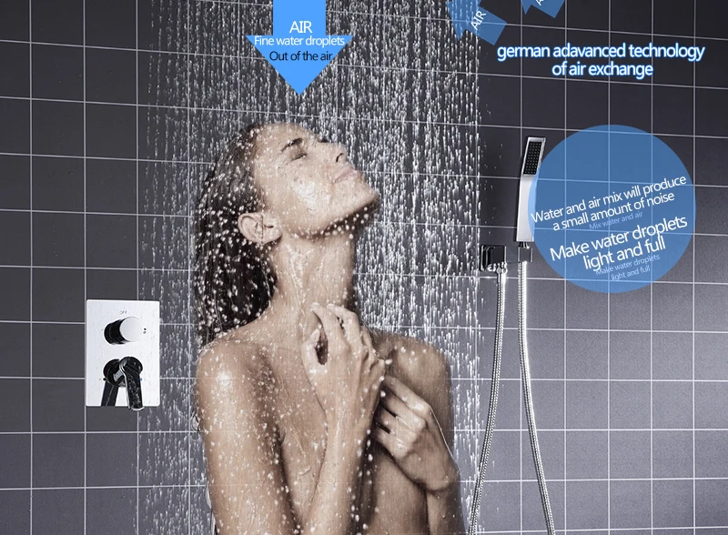 Bathroom Faucets 3555cm Air Pressured Water Saving Shower head Set Brass Chrome Wall Mounted Mixer Controller Shower System (8)