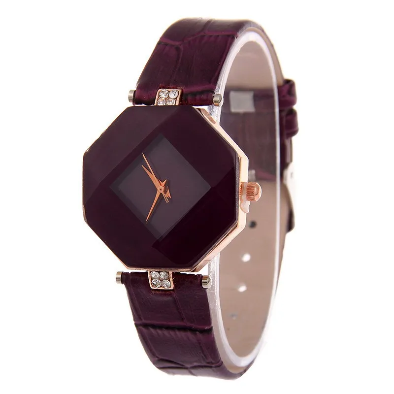 

high quality Woman's gem watch Luxury Ladies Casual Dress Leather Strap Clock Girls Trending WristWatch cutting surface geometry
